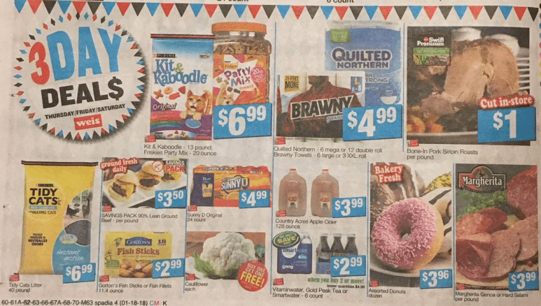 Weis 3-Day Sale: 01/18/18- 01/20/18