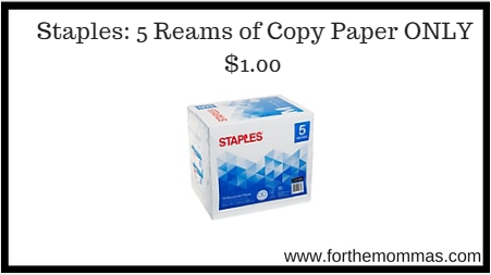 Staples: 5 Reams of Copy Paper ONLY $1.00 