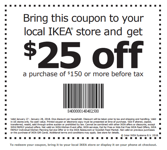 IKEA Printable Coupon: $25 Off $150 Purchase