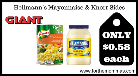 Giant: Hellmann’s Mayonnaise, Knorr Sides & More ONLY $0.58 Each Starting 5/17! {Updated}