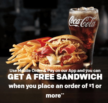 McDonald's Sandwich for Free w/ $1 Order 
