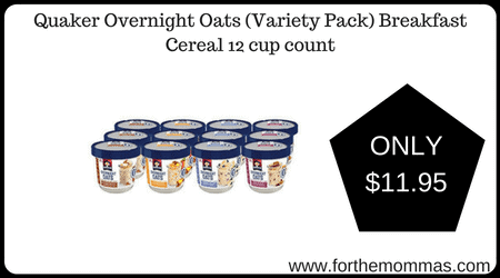 Quaker Overnight Oats (Variety Pack) Breakfast Cereal 12 cup count