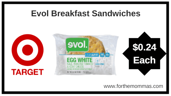 Target: Evol Breakfast Sandwiches $0.24
