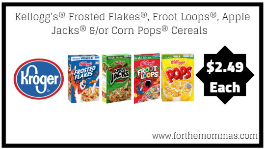 Kroger: Kellogg's® Frosted Flakes®, Froot Loops®, Apple Jacks® &/or Corn Pops® Cereals ONLY $2.49 (Reg $3.59)