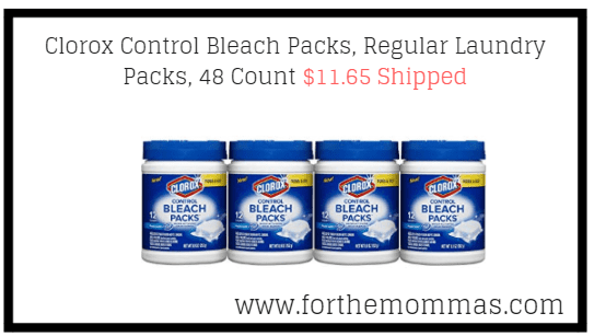 Clorox Control Bleach Packs, Regular Laundry Packs, 48 Count $11.65 Shipped