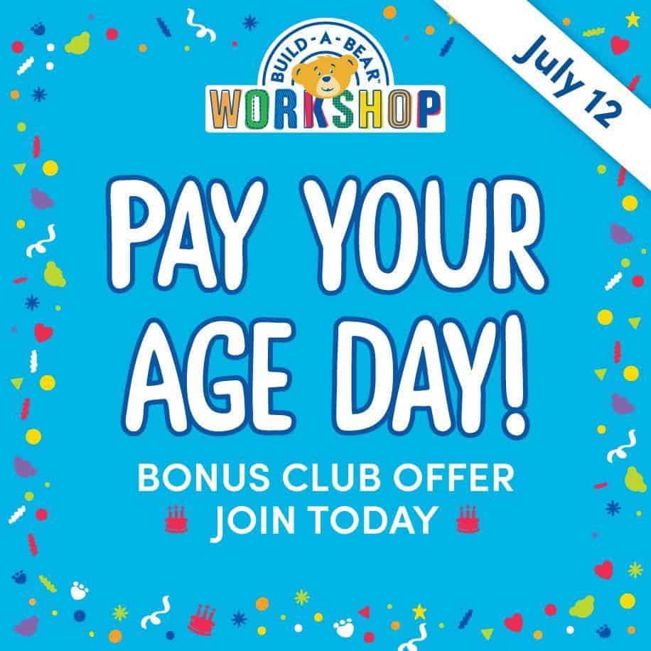 Build A Bear Workshop: Pay Your Age Day Deal