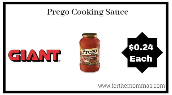 Giant: Prego Cooking Sauce ONLY $0.24 Each Starting 7/13! {Updated} 