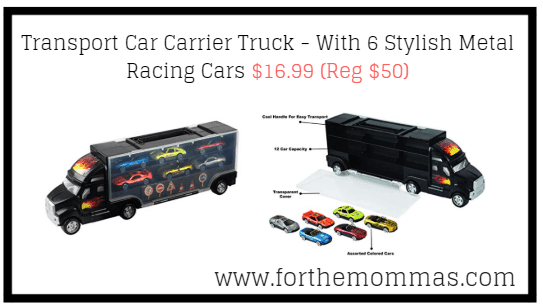 Transport Car Carrier Truck - With 6 Stylish Metal Racing Cars $16.99 (Reg $50)