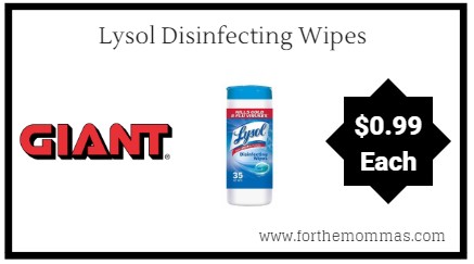 Giant: Lysol Disinfecting Wipes Just $0.99 Each Starting 9/21!