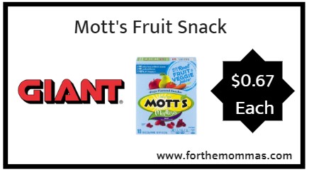 Giant: Mott's Fruit Snack Just $0.67 Each Thru 9/27!