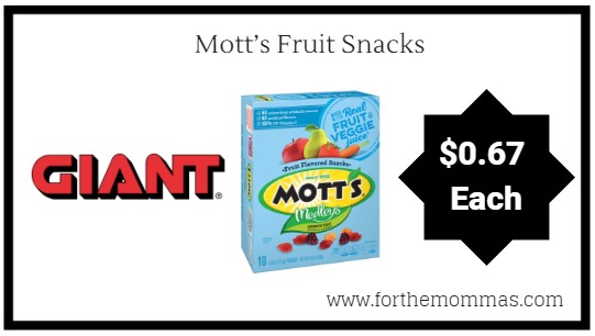 Giant: Mott’s Fruit Snacks Just $0.67 Each Thru 9/13!