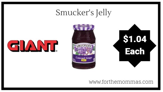 Giant: Smucker’s Jelly Just $1.04 Each Thru 9/20!