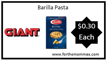 Giant: Barilla Pasta & More ONLY $0.30 Each Starting 10/26!