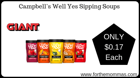 Giant: Campbell’s Well Yes Sipping Soups JUST $0.17 Each Starting 11/23!