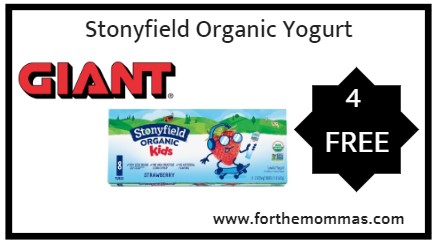 Giant: 4 Free Stonyfield Organic Yogurt Products Starting 10/26!