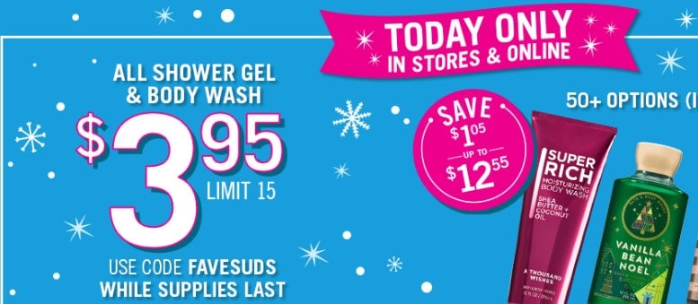 Bath & Body Works Shower Gels only $3.95 ( Reg $12.50) 11/16 ONLY