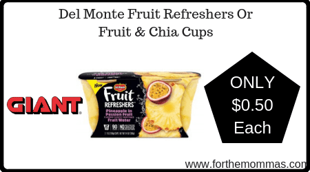 Del Monte Fruit Refreshers Or Fruit & Chia Cups