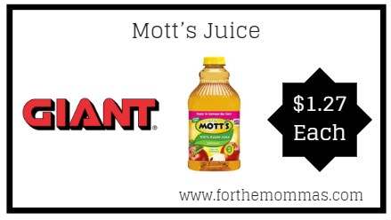 Giant: Mott’s Juice Just $1.27 Each Starting 3/1!