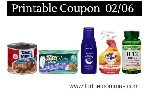 Newest Printable Coupons 02/06: Save On Nature's Bounty, Clorox, Dinty Moore & More