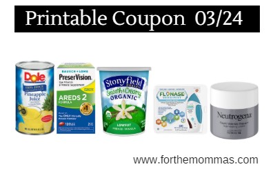 Newest Printable Coupons 03/24: Save On Dole, Flonase, Neutrogena & More