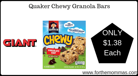 Giant: Quaker Chewy Granola Bars Just $1.38 Each 