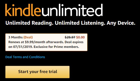 kindle unlimited free for 3 months