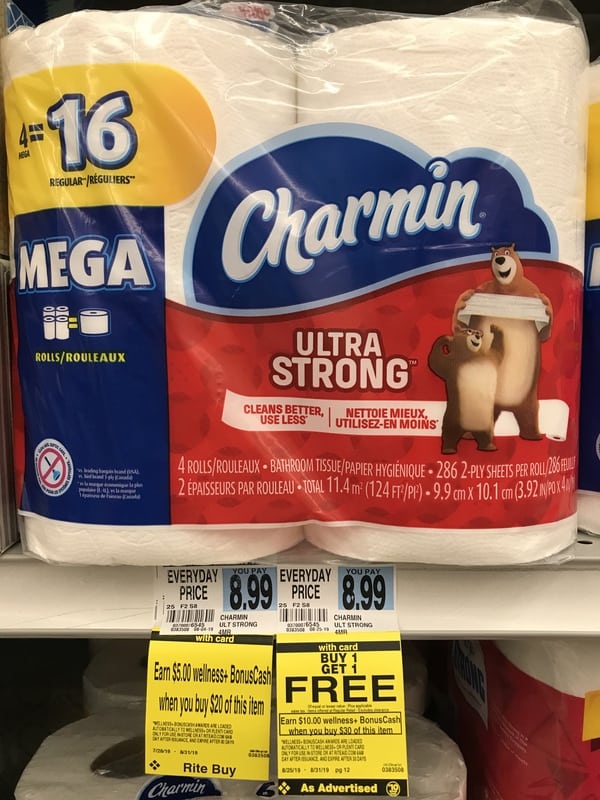Rite Aid: Charmin Toilet Paper 4 Mega Rolls ONLY $2.12 Per Pack Through 8/31