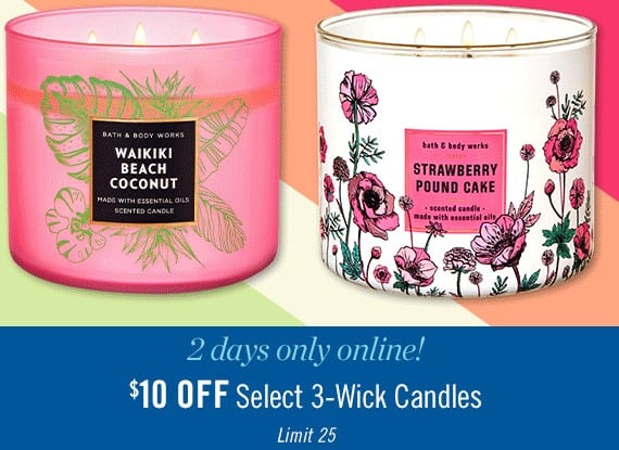 Select 3-Wick Candles at $10 Off at Bath & Body Works