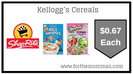 ShopRite: Kellogg’s Cereals & More ONLY $0.67 Each Starting 5/17! {KFR}