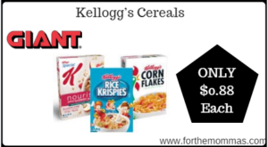 Giant: Kellogg’s Cereals ONLY $0.88 Each