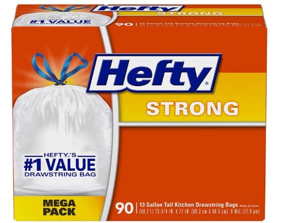 Hefty Strong Tall Kitchen Drawstring Trash Bags (90-Count Bags) $10.06