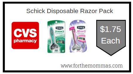 CVS: Schick Disposable Razor Packs ONLY $1.75 Each Starting 6/7