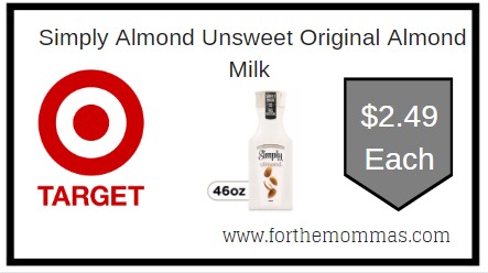 Target: Simply Almond Unsweet Original Almond Milk $2.49