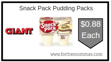 Giant: Snack Pack Pudding Packs Just $0.88 Each Thru 6/18!
