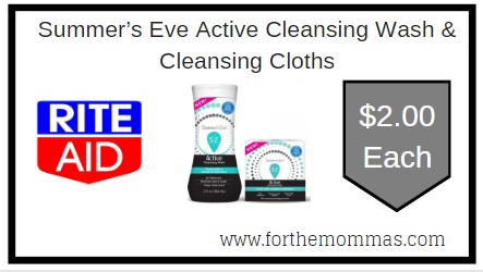 Rite Aid: Summer’s Eve Active Cleansing Wash & Cleansing Cloths ONLY $2 Each Starting 6/14