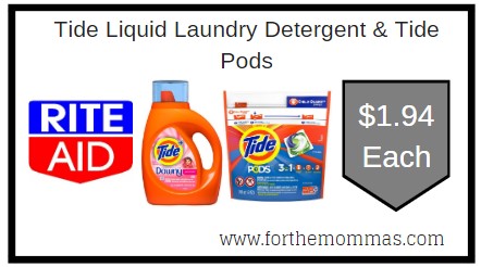 Rite Aid: Tide Liquid Laundry Detergent & Tide Pods ONLY $1.94 Each Starting 6/14
