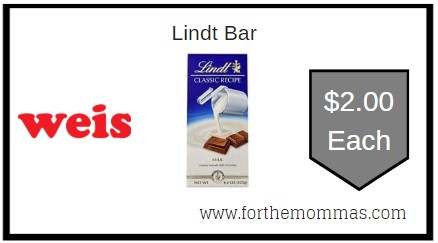 Weis: Lindt Bar ONLY $2.00 Each