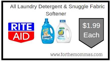 Rite Aid: All Laundry Detergent & Snuggle Fabric Softener ONLY $1.99 