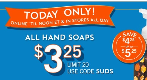 Bath & Body Works Hand Soaps Just $3.25 Today ONLY (Reg $7.50)