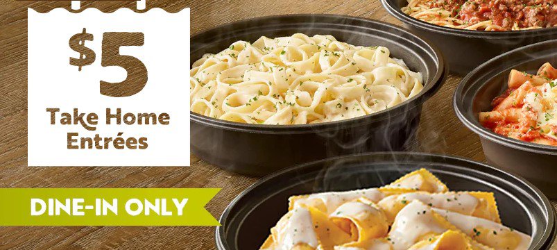 Buy One Entree Online, Get One for $5 at Olive Garden 