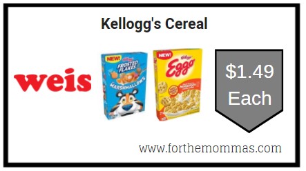 Weis: Kellogg's Cereal ONLY $1.49 Each
