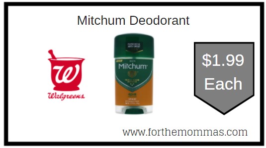Walgreens: Mitchum Deodorant ONLY $1.99 Each 