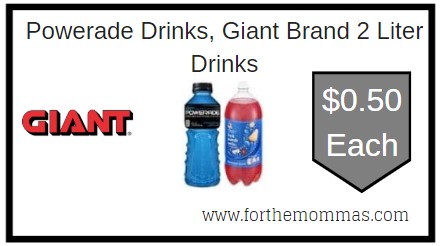 Giant: Powerade Drinks, Giant Brand 2 Liter Drinks ONLY $0.50 Each