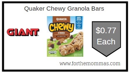 Giant: Quaker Chewy Granola Bars JUST $0.77 Each 