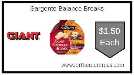 Giant: Sargento Balance Breaks JUST $1.50 Each