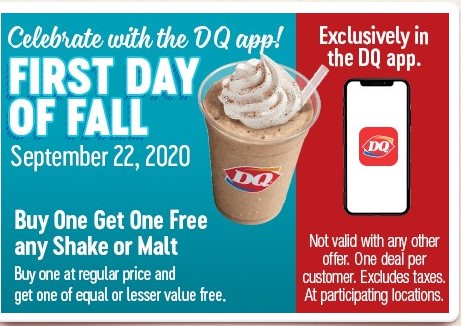 Buy One, Get One FREE Shake or Malt Today at Dairy Queen