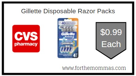CVS: Gillette Disposable Razor Packs only $0.99 Each 
