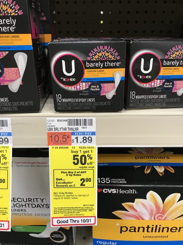 CVS: U by Kotex Barely There Liners