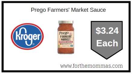 Kroger: Prego Farmers' Market Sauce $3.24 Each