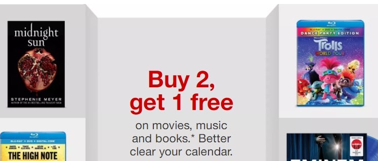 Target: Buy 2, Get 1 Free on Movies, Music and Books